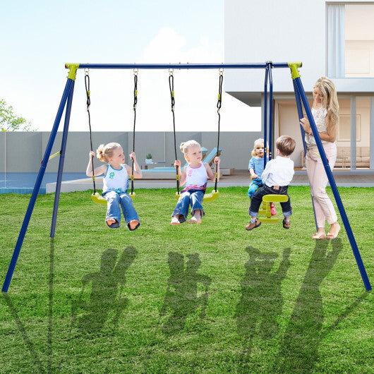 440 Pounds Kids Swing Set with Two Swings and One Glider - Color: Blue - Minihomy