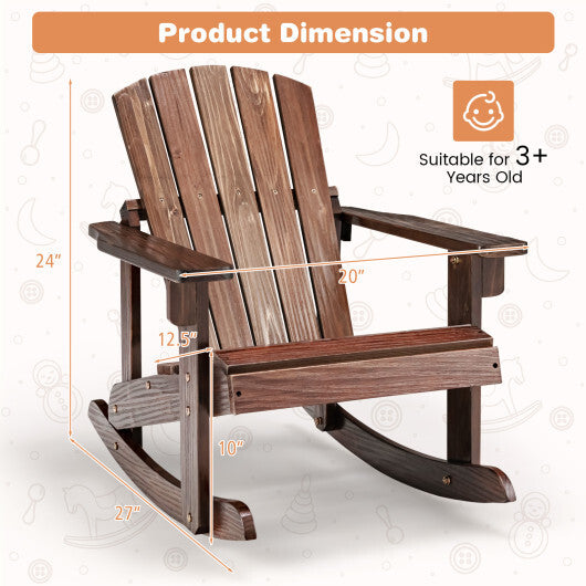 Outdoor Wooden Kid Adirondack Rocking Chair with Slatted Seat-Coffee - Color: Coffee - Minihomy