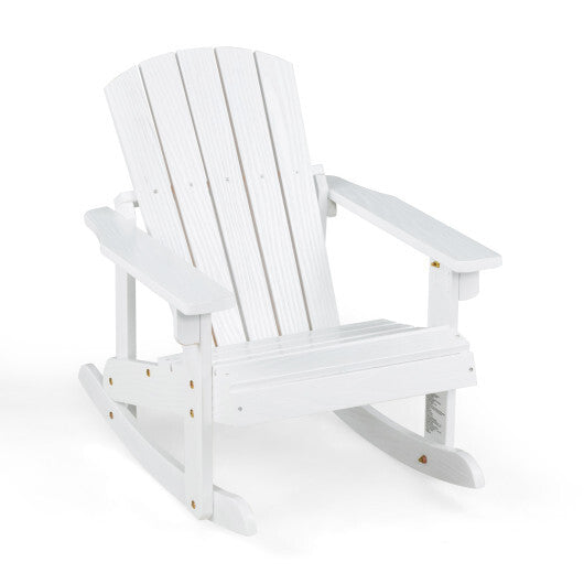 Outdoor Wooden Kid Adirondack Rocking Chair with Slatted Seat-White - Color: White