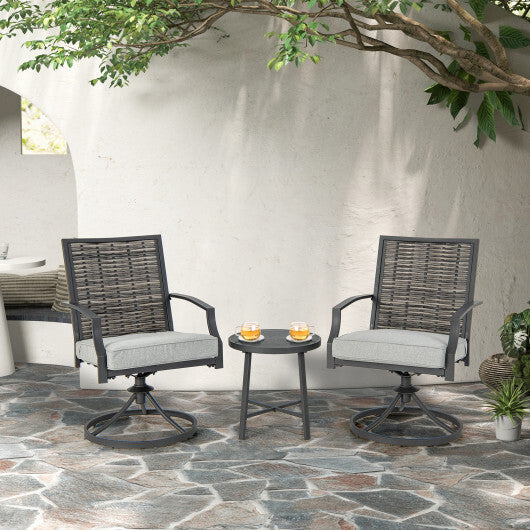 3 Piece Patio Swivel Chair Set with Soft Seat Cushions for Backyard - Color: Black - Minihomy