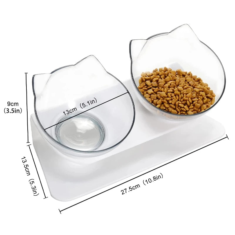 Cat Double Bowl Transparent Non-slip Food Water Bowl Pet Cat Bowls Dog Feeding Bowl - Minihomy