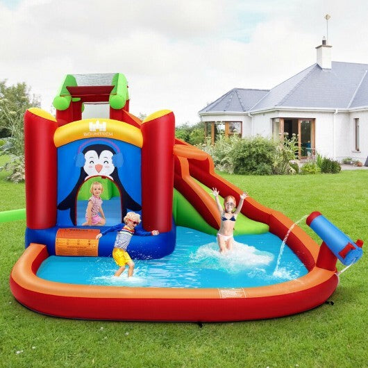 Inflatable Slide Bouncer and Water Park Bounce House Without Blower - Color: Orange - Minihomy