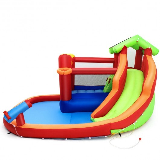 Inflatable Slide Bouncer and Water Park Bounce House Without Blower - Color: Orange - Minihomy