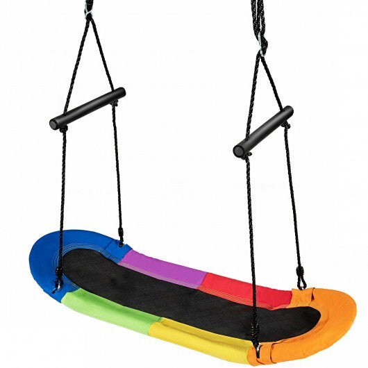 Saucer Tree Swing Surf Kids Outdoor Adjustable Oval Platform Set with Handle-Color - Color: Multicolor