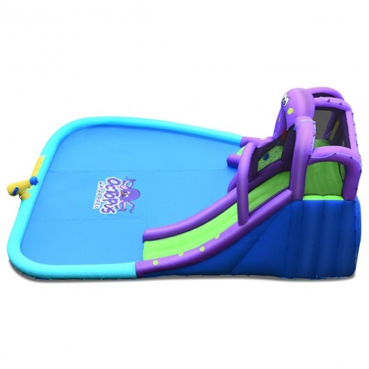 Inflatable Water and Sand Park Mighty Bounce House with Large Pool - Color: Purple - Minihomy