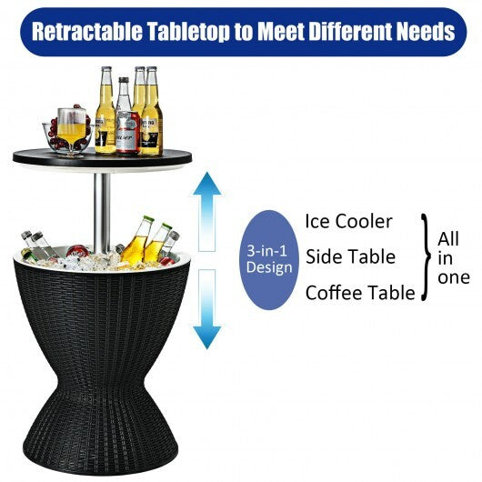 3 in 1 8 Gallon Patio Rattan Cooler Bar Table with Adjust Ice Bucket-Black - Minihomy