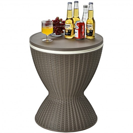 3 in 1 8 Gallon Patio Rattan Cooler Bar Table with Adjust Ice Bucket-Black - Minihomy