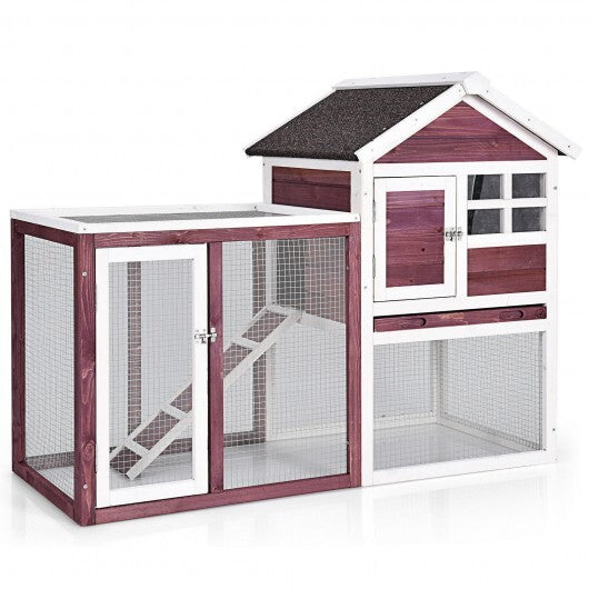 Outdoor Wooden Rabbit hutch-White - Color: White - Minihomy