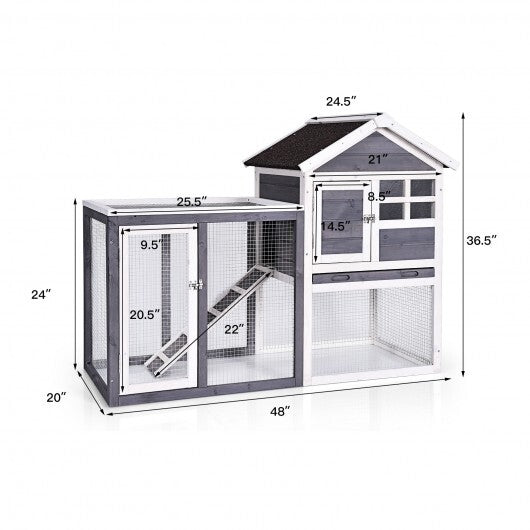 Outdoor Wooden Rabbit hutch-Gray - Minihomy