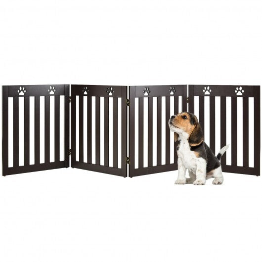 24 Inch Folding Wooden Freestanding Pet Gate Dog Gate with 360? Hinge -Dark Brown - Color: Dark Brown