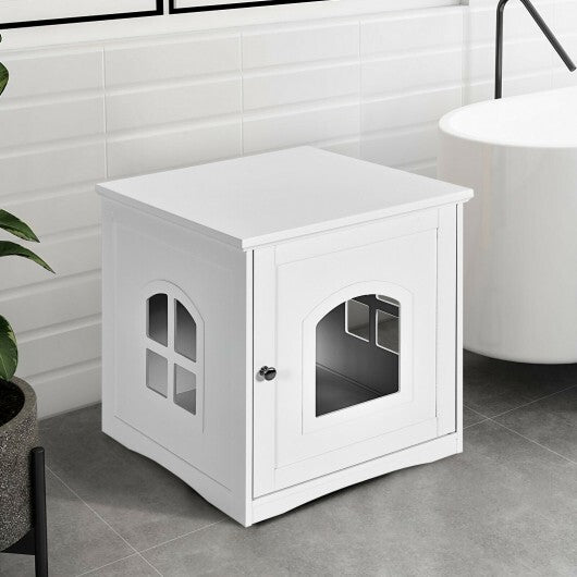 Side Table Nightstand Decorative Cat House-White