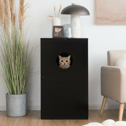 2-tier Litter Hidden Cat House With Anti-toppling Device-Black - Color: Black