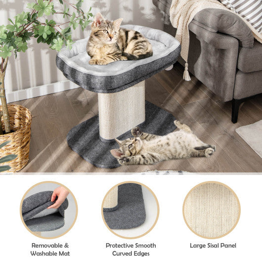 Modern Cat Tree Tower with Large Plush Perch and Sisal Scratching Plate-Gray - Color: Gray - Minihomy