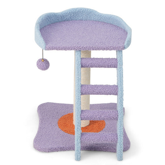 19 Inch Mohair Plush Cat Tree with Ladder and Jingling Ball-Purple - Color: Purple - Minihomy