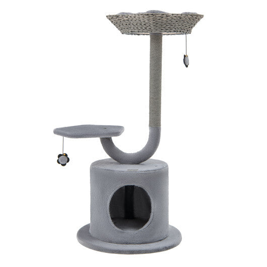 42" Tall Cat Tower with Curved Metal Supporting Frame for Large & Small Cats-Gray - Color: Gray - Minihomy