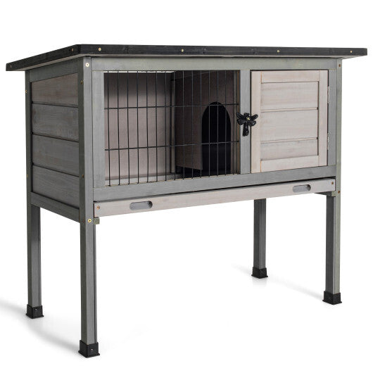 Small Elevated Rabbit Hutch with Hinged Asphalt Roof and Removable Tray