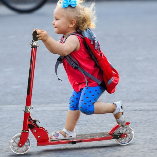 Folding Aluminum Kids Kick Scooter with LED Lights-Red - Color: Red