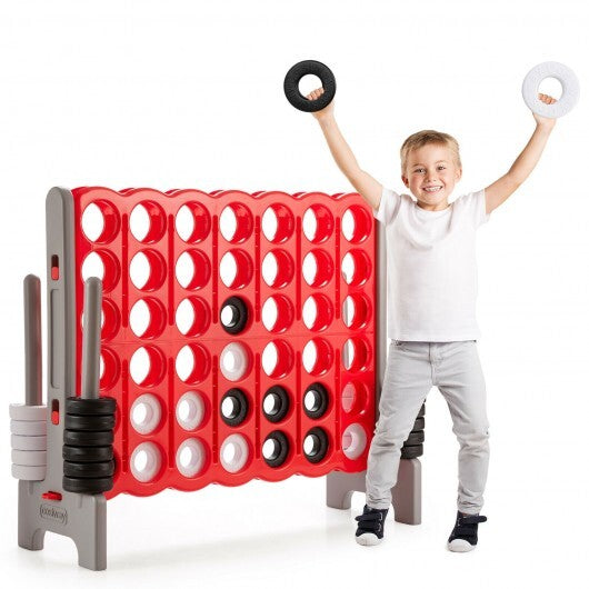 3.5 Feet Tall Jumbo 4 to Score Giant Game Set with 42 Jumbo Rings-Red - Color: Red - Minihomy