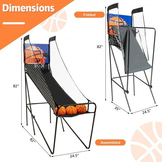 Foldable Single Shot Basketball Arcade Game with Electronic Scorer and Basketballs - Color: Black - Minihomy