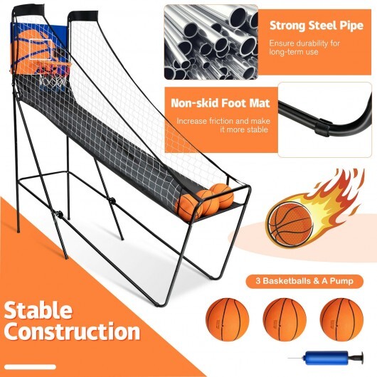 Foldable Single Shot Basketball Arcade Game with Electronic Scorer and Basketballs - Color: Black - Minihomy