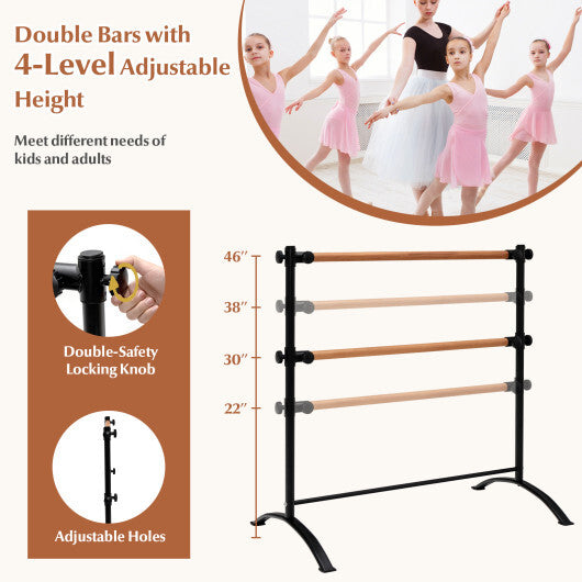 4 Foot Portable  Freestanding Double Ballet Barre-Black - Color: Black - Minihomy