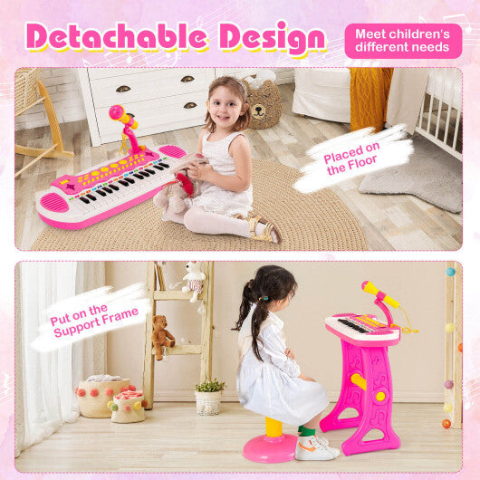 31-Key Kids Piano Keyboard Toy with Microphone and Multiple Sounds for Age 3+-Pink - Color: Pink - Minihomy