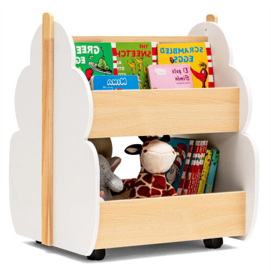Kids Wooden Bookshelf with Universal Wheels - Color: White