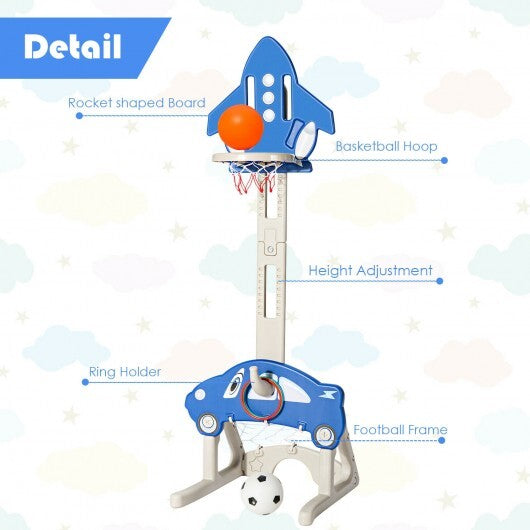 3-in-1 Basketball Hoop for Kids Adjustable Height Playset with Balls-Blue - Color: Blue - Minihomy