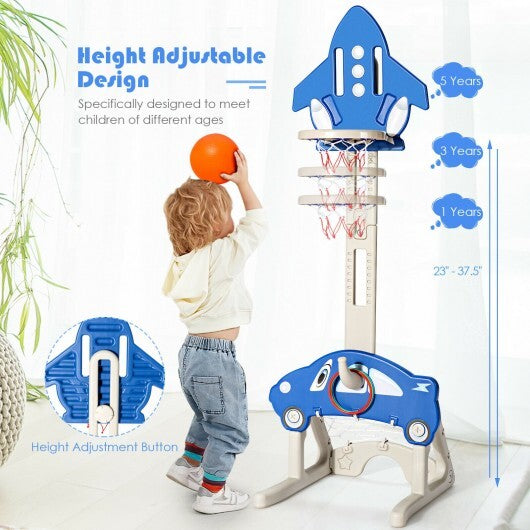 3-in-1 Basketball Hoop for Kids Adjustable Height Playset with Balls-Blue - Minihomy