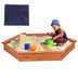 Hexagon Wooden Cedar Sand Box with Seat Boards - Color: Brown - Minihomy