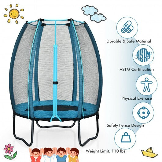 4 Feet Kids Trampoline Recreational Bounce Jumper with Enclosure Net-Blue - Color: Blue - Minihomy