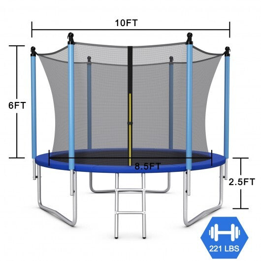 Outdoor Trampoline with Safety Closure Net-10 ft - Color: Blue - Size: 10 ft - Minihomy