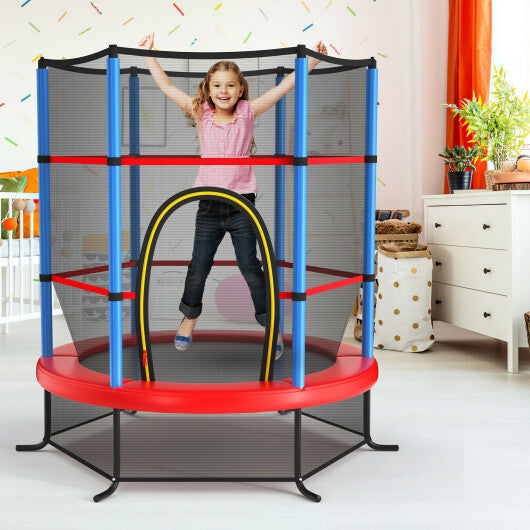 55 Inch Kids Recreational Trampoline Bouncing Jumping Mat with Enclosure Net-Navy - Color: Navy