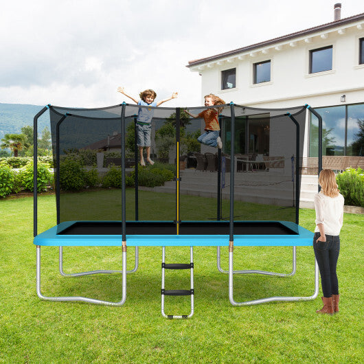 8 x 14 Feet Rectangular Recreational Trampoline with Safety Enclosure Net and Ladder-Blue - Color: Blue - Minihomy