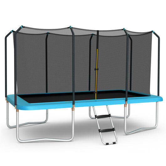 8 x 14 Feet Rectangular Recreational Trampoline with Safety Enclosure Net and Ladder-Blue - Color: Blue - Minihomy