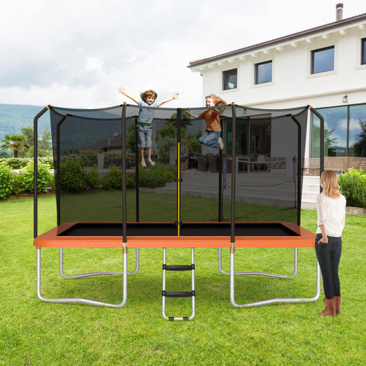 8 x 14 Feet Rectangular Recreational Trampoline with Safety Enclosure Net and Ladder-Orange - Color: Orange - Minihomy