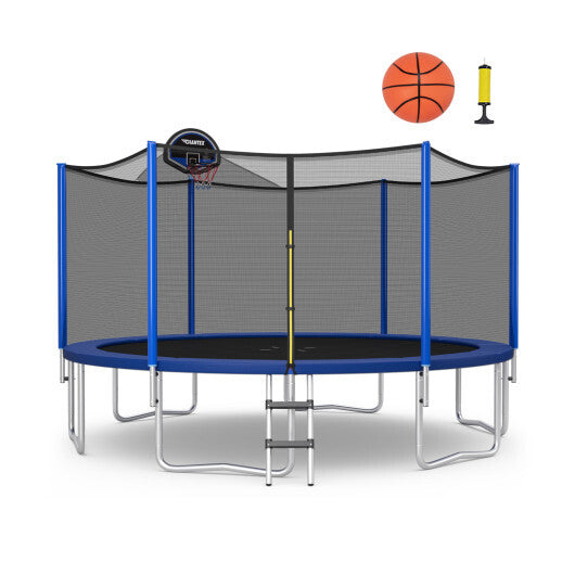 12/14/15/16 Feet Outdoor Recreational Trampoline with Enclosure Net-12 ft - Color: Black - Size: 12 ft - Minihomy