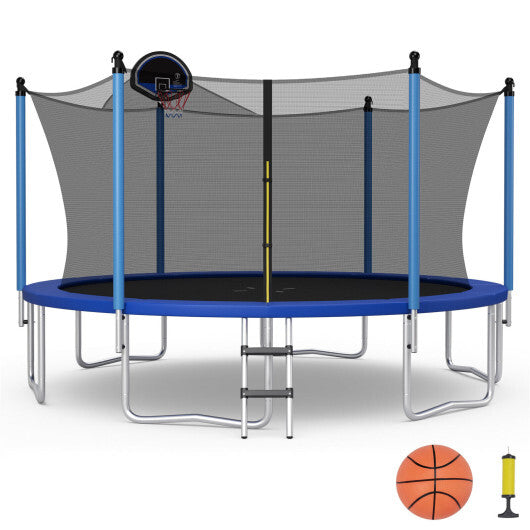 Outdoor Recreational Trampoline with Ladder and Enclosure Net-14 ft - Color: Black - Size: 14 ft - Minihomy