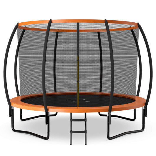 12FT ASTM Approved Recreational Trampoline with Ladder-Orange - Color: Orange