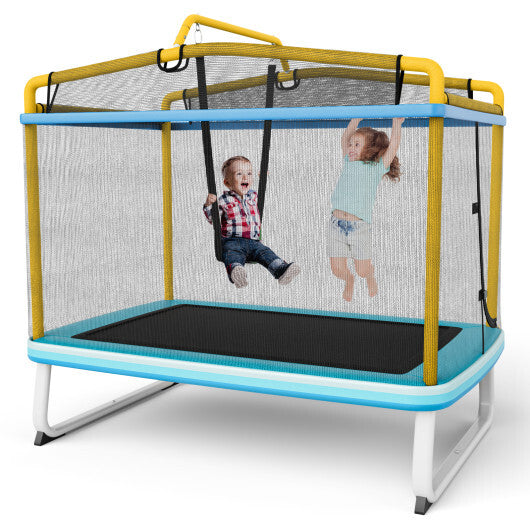 6 Feet Rectangle Trampoline with Swing Horizontal Bar and Safety Net-Yellow - Color: Yellow - Minihomy