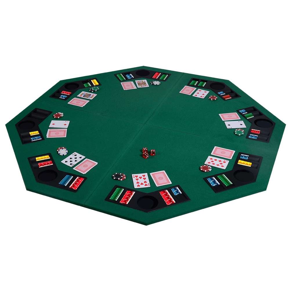 48 Inch 8 Players Octagon Fourfold Poker Table Top - Color: Green - Minihomy