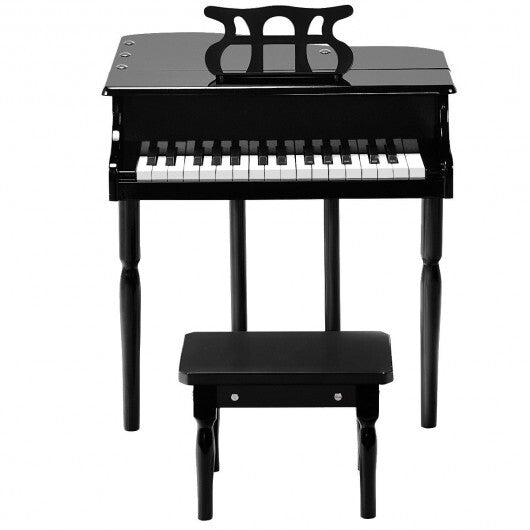 Musical Instrument Toy 30-Key Children Mini Grand Piano with Bench-Black - Color: Black - Minihomy