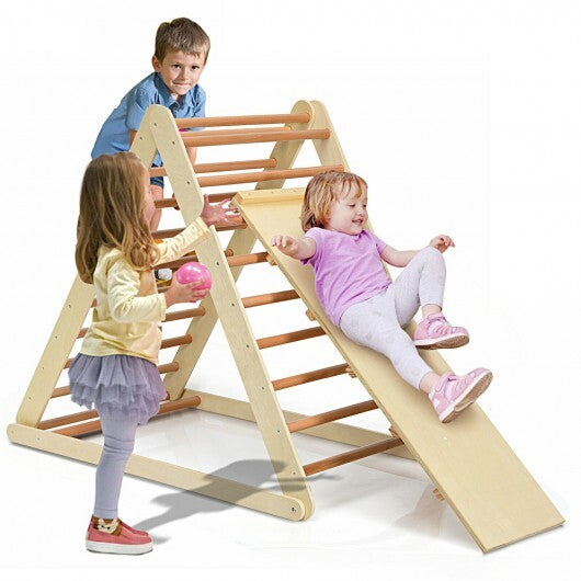 Foldable Wooden Climbing Triangle Indoor with Ladder for Toddler Baby-Natural - Color: Natural - Minihomy