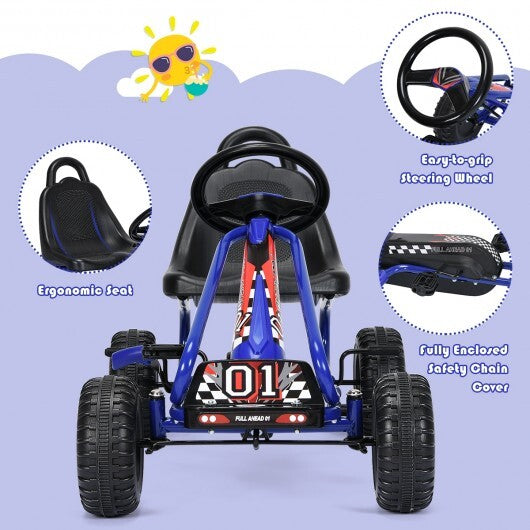 4 Wheel Pedal Powered Ride On with Adjustable Seat-Blue - Minihomy