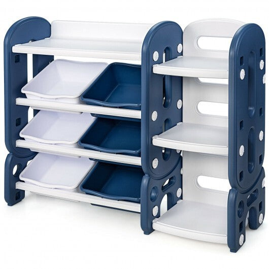 Kids Toy Storage Organizer with Bins and Multi-Layer Shelf for Bedroom Playroom -Blue - Color: Blue