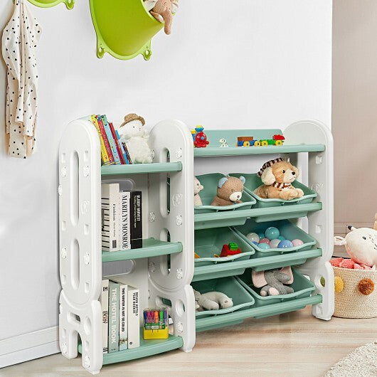 Kids Toy Storage Organizer with Bins and Multi-Layer Shelf for Bedroom Playroom -Green - Color: Green