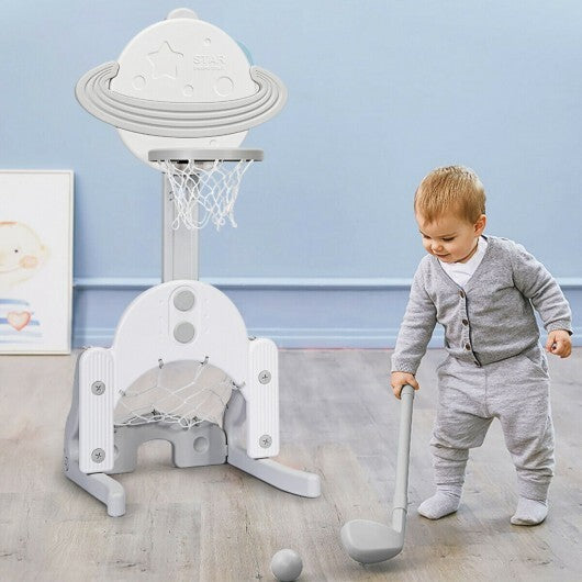 3 in 1 Kids Basketball Hoop Set with Balls-White - Color: White - Minihomy