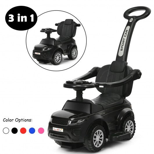 Honey Joy 3 in 1 Ride on Push Car Toddler Stroller Sliding Car with Music-Black - Color: Black - Minihomy