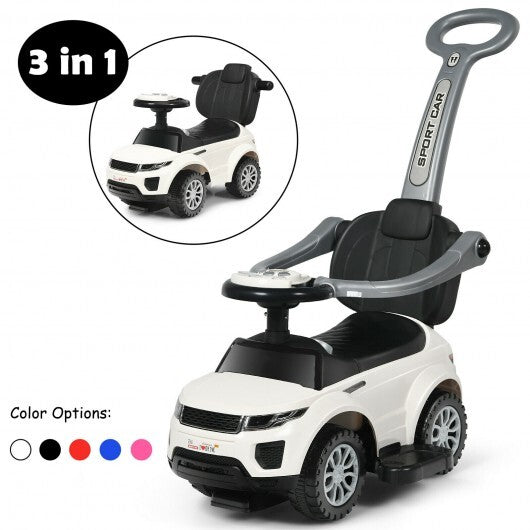 3 In 1 Ride on Push Car Toddler Stroller Sliding Car with Music-White - Color: White - Minihomy