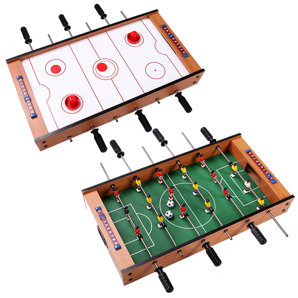 2-in-1 Indoor/Outdoor Air Hockey Foosball Game Table - Color: Brown - Minihomy